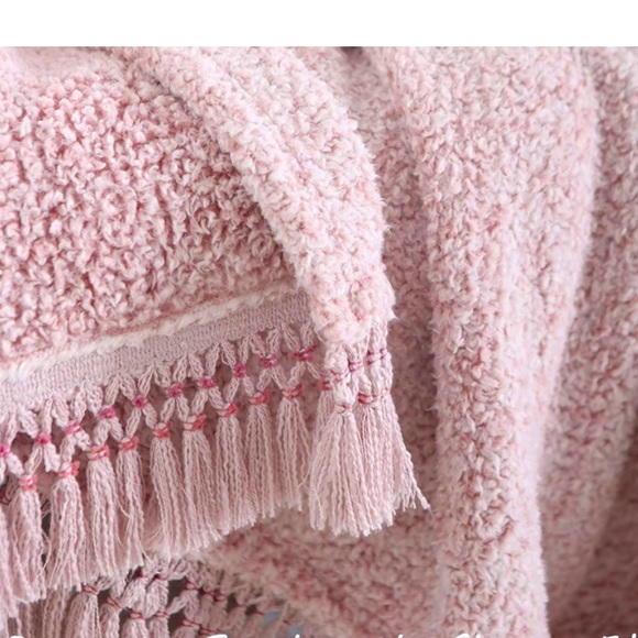 Pale Pink Farmhouse Bohemian Sherpa Throw Cozy/Fluffy Modern Couch/Sofa Blanket - Picture 2 of 8